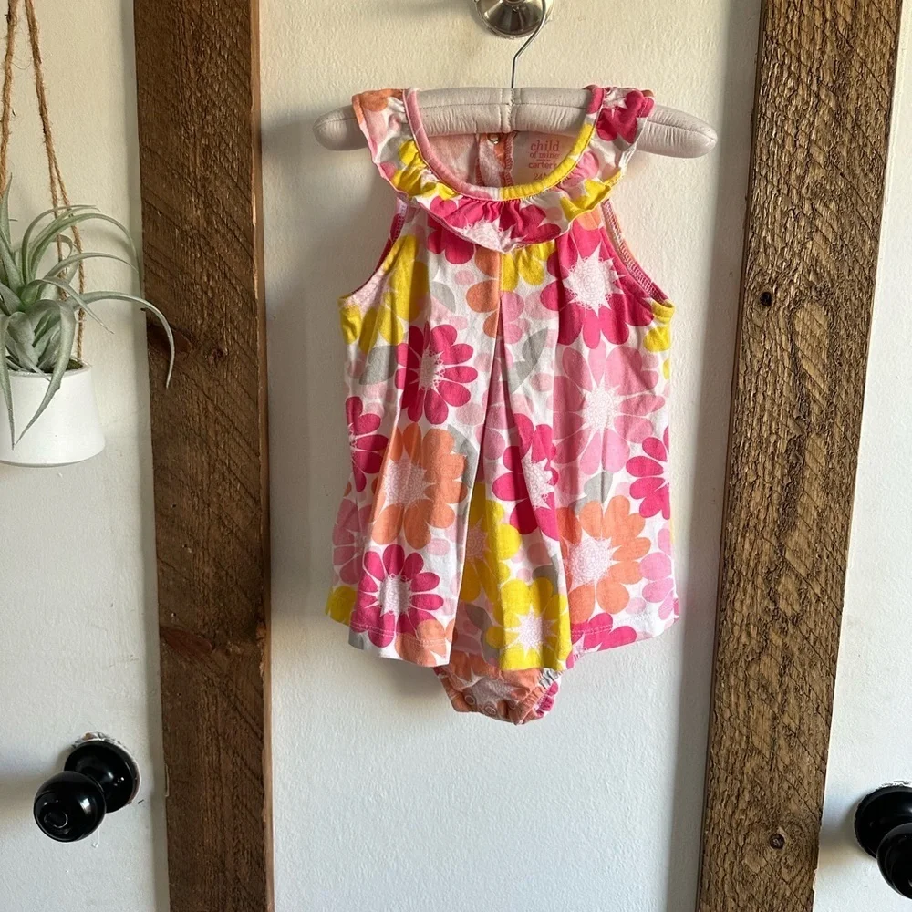 Carter’s Retro Mod Floral Romper Dress 24 Months Baby Toddler Girl